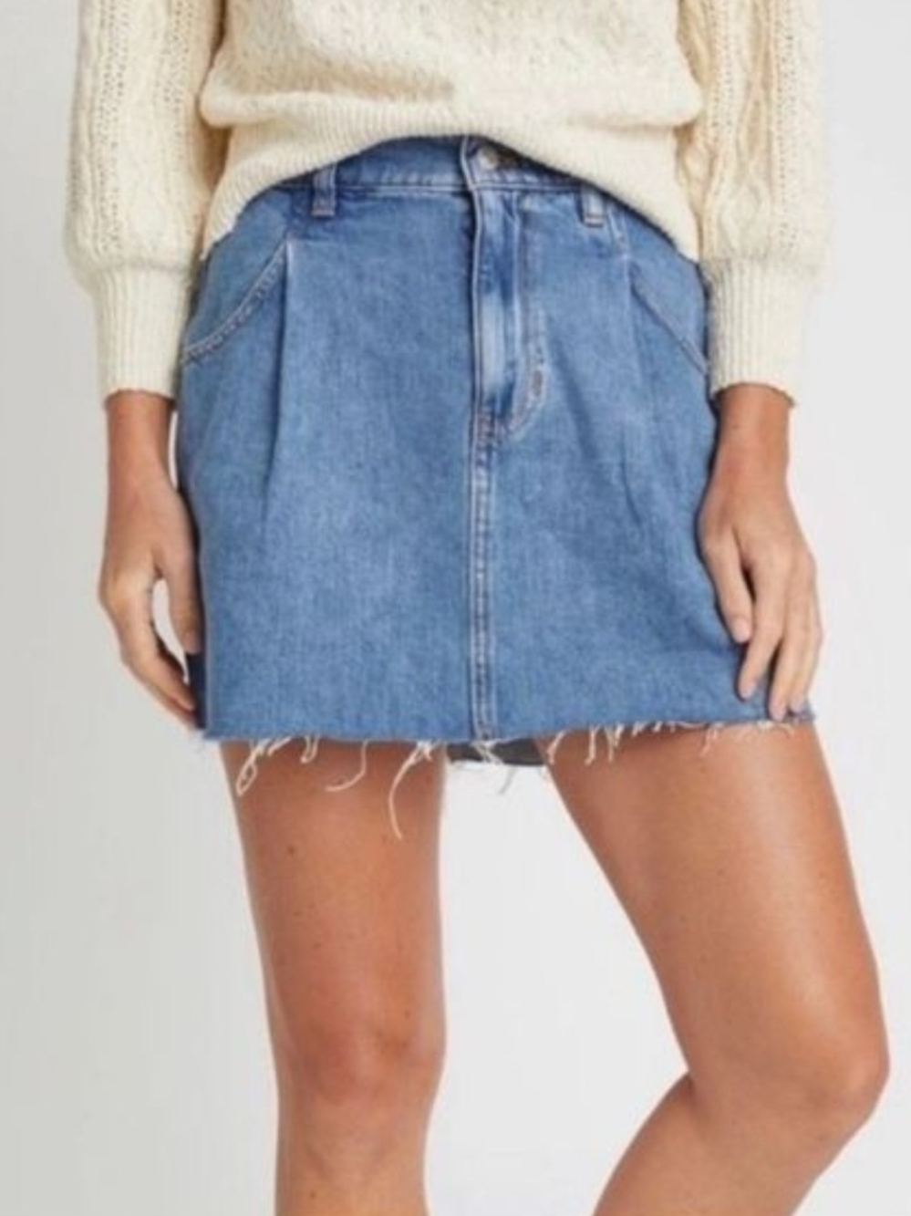 Free People Light Blue Denim Mini Skirt - Frayed Hem